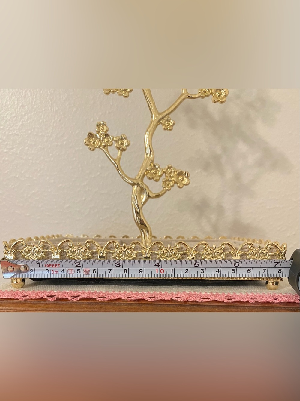 Gold Floral Jewelry Organizer Tree with Fabric Tray - Picture 6 of 7